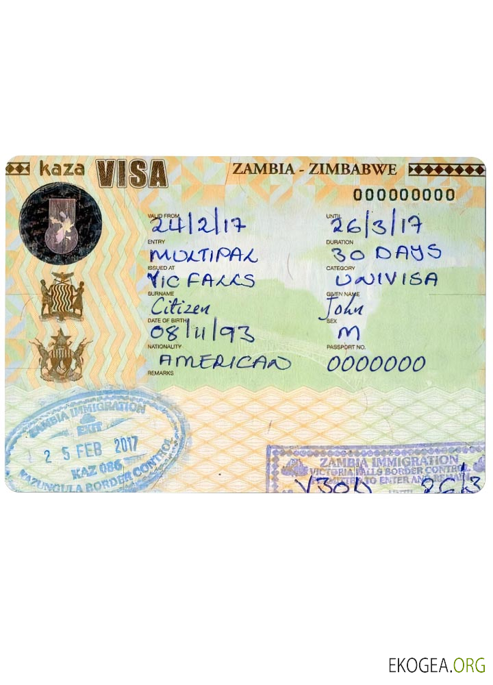 Visa de voyage ZAMBIE ZIMBABWE